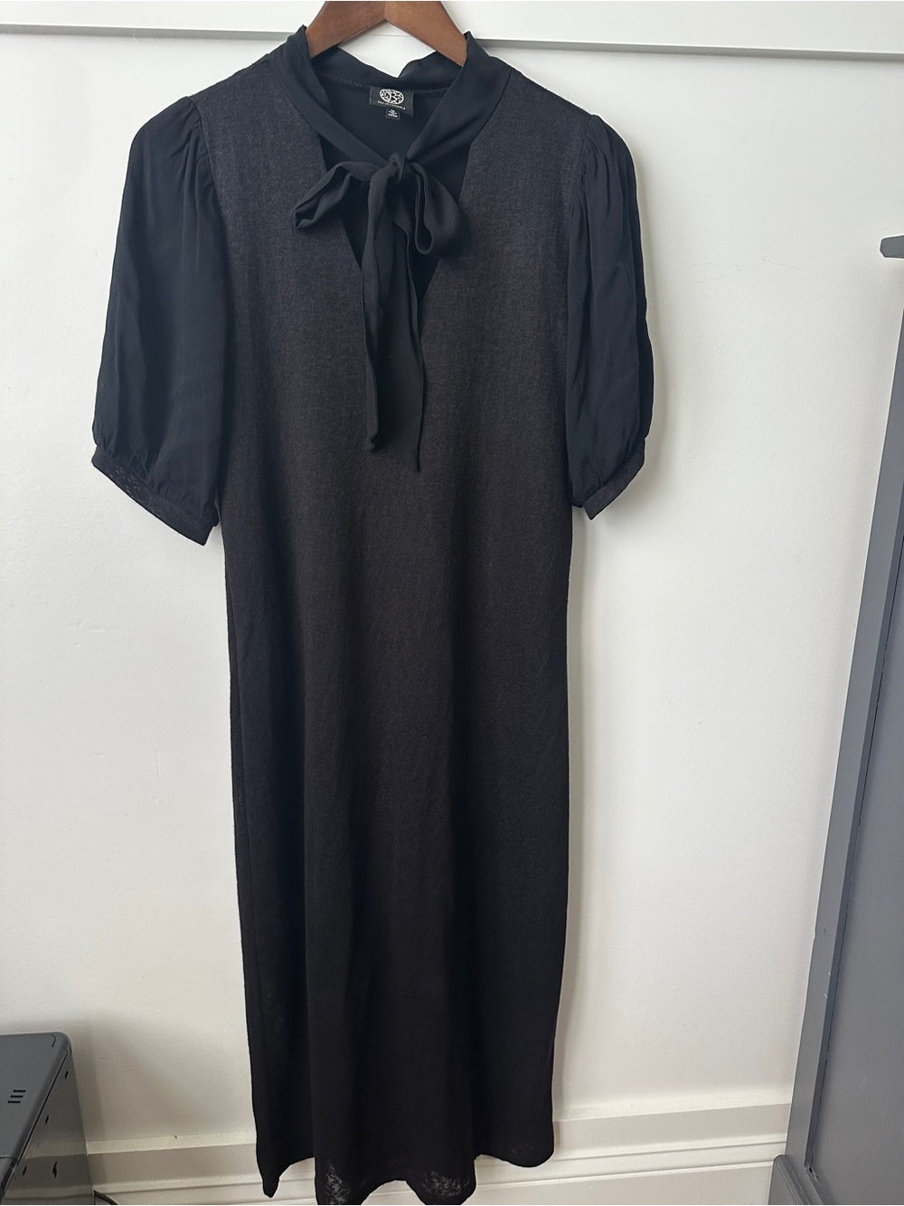 bobeau Black Tie-Neck Midi Dress
